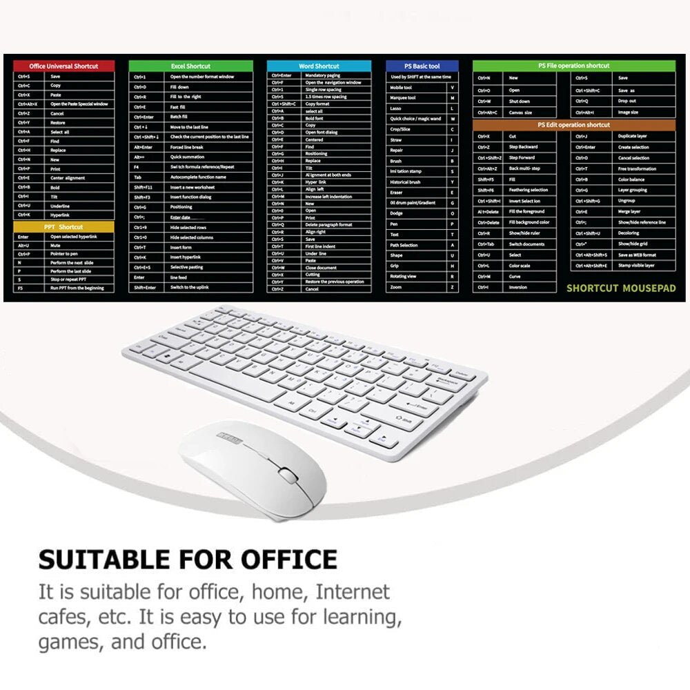 Large Mouse Mat with Keyboard Shortcuts-Desk Mat