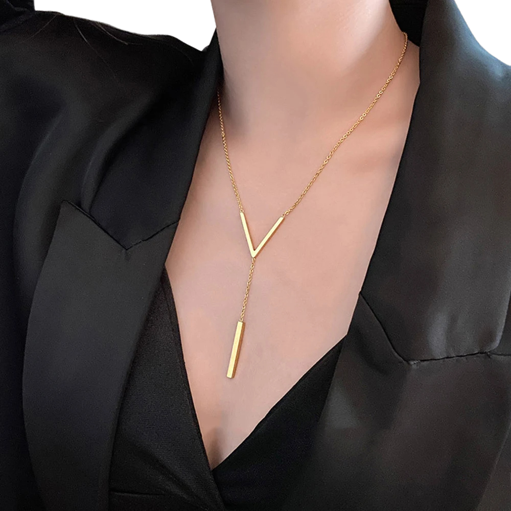 V-shaped Long Clavicle Golden Necklace