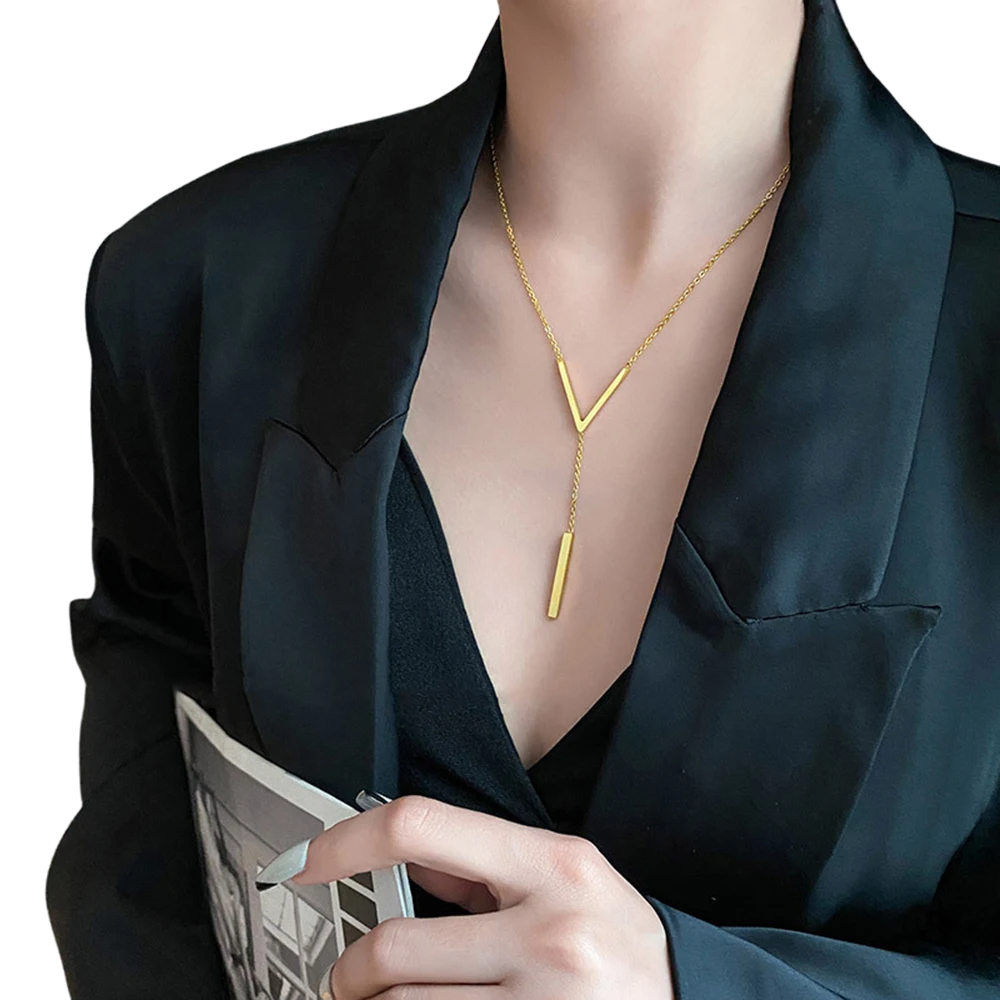 V-shaped Long Clavicle Golden Necklace